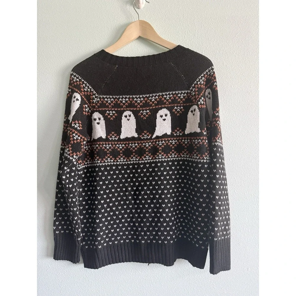 Maurices Cardigan Women Medium Black Ghost Fair Isle Halloween Button Up Sweater